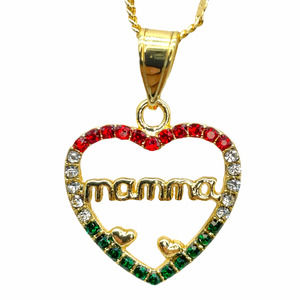 Mamma Heart Pendant with Necklace 24K Gold Filled Mother Mom CZ Stones NEW